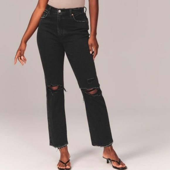 Abercrombie & Fitch Denim - Abercrombie & Fitch Curve Love Ultra High Rise Ankle Straight Jeans Black 26 EUC